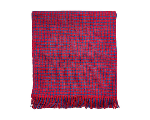 Cherry Red and Blue Alpaca Scarf